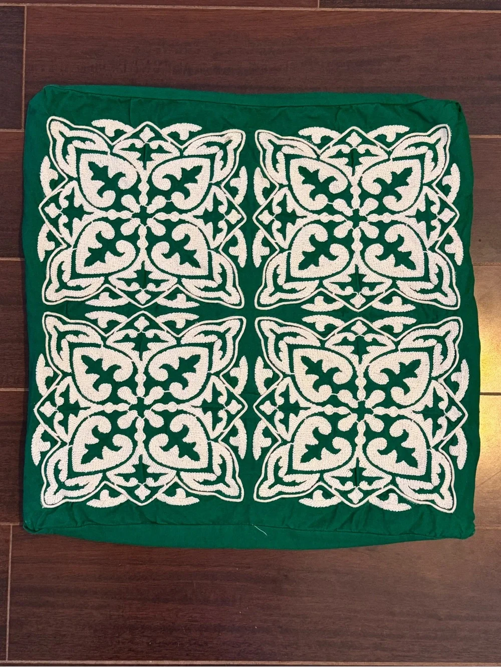 Pottery Barn Green Embroidered Square Pillow Cover 20x20